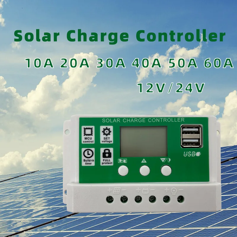 

Контроллер заряда солнечной батареи 10А-60А | ЖК-дисплей 12 В/24 В | ШИМ для свинцово-кислотной батареи | Автоматическое обнаружение