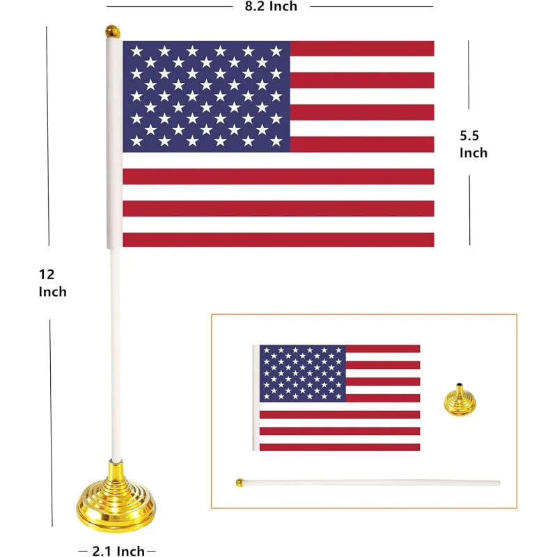 36 US Desk Flags,Small Deluxe Table Flags Set with Stand Base，8.2 x 5.5 inches Miniature Desktop Flag