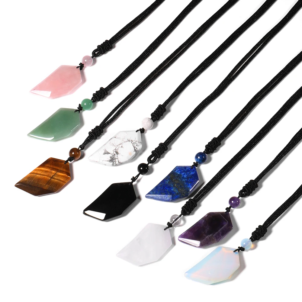 Natural Stone Wolf Shark Tooth Shape Necklace for Man Women Healing Amethyst Tiger Eye Aventurine Black Onyx Crystal Quartz Gems