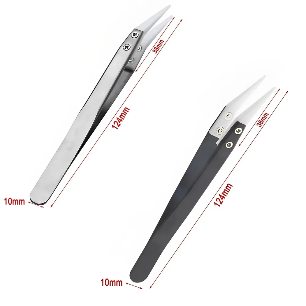 1/3pcs Non-Conductive Precision Ceramic Tweezers for Solder, Reverse Anti-Magnetic with Pointed & Curved Tips image 3