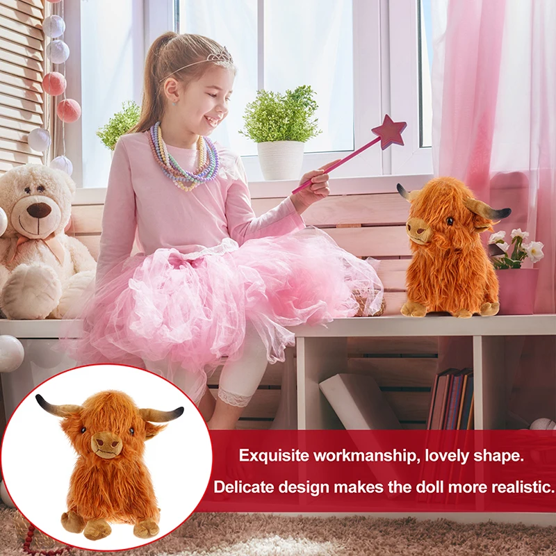 Simulation Highland Cow Animal Plush Doll Soft Stuffed Highland Cow Plush Toy Plushie Gift For Kids Boys Girls