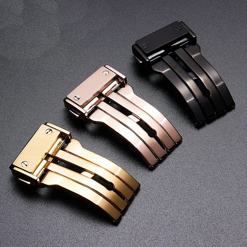 22mm Solid Stainless Steel Clasp With Tools Silver Black Fits For Hublot Big Bang Watch Men\'s Silicone Leather Strap Buckle