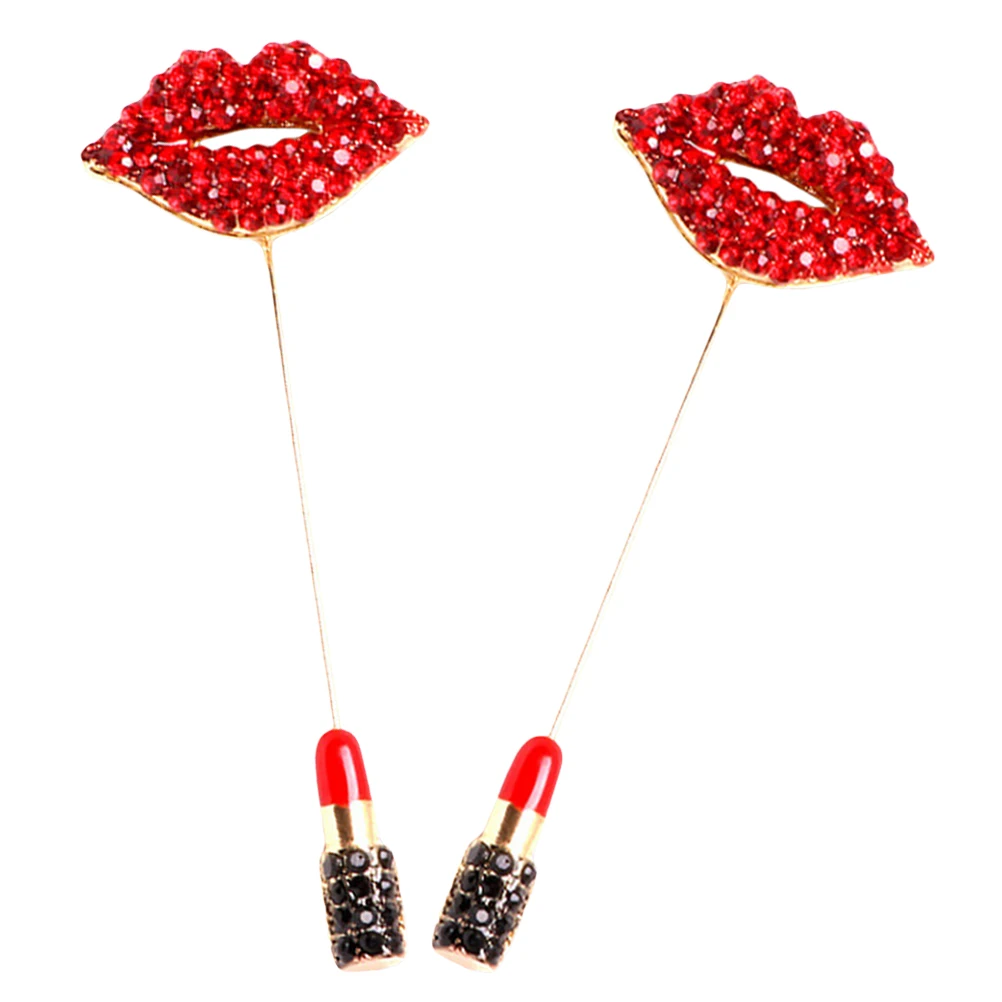 

2Pcs Oil Brooch Lipstick Rhinestone Clothes Hat Scarf Metal Lapel Pin Brooches Lapel Pins Women Gifts