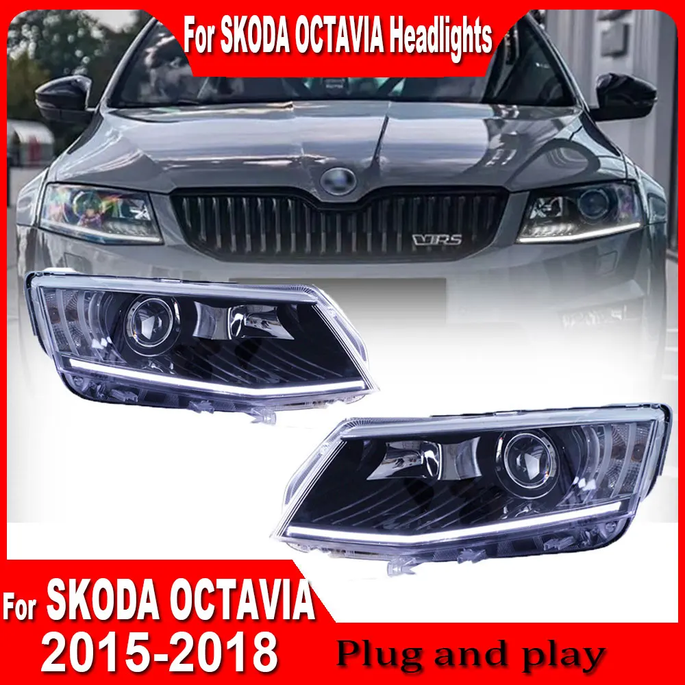 

Car Styling Head Lamp for Skoda Octavia Headlight 2015 2016 2017 2018 Octavia A6 New Compass Dynamic Signal Drl Auto Accessories