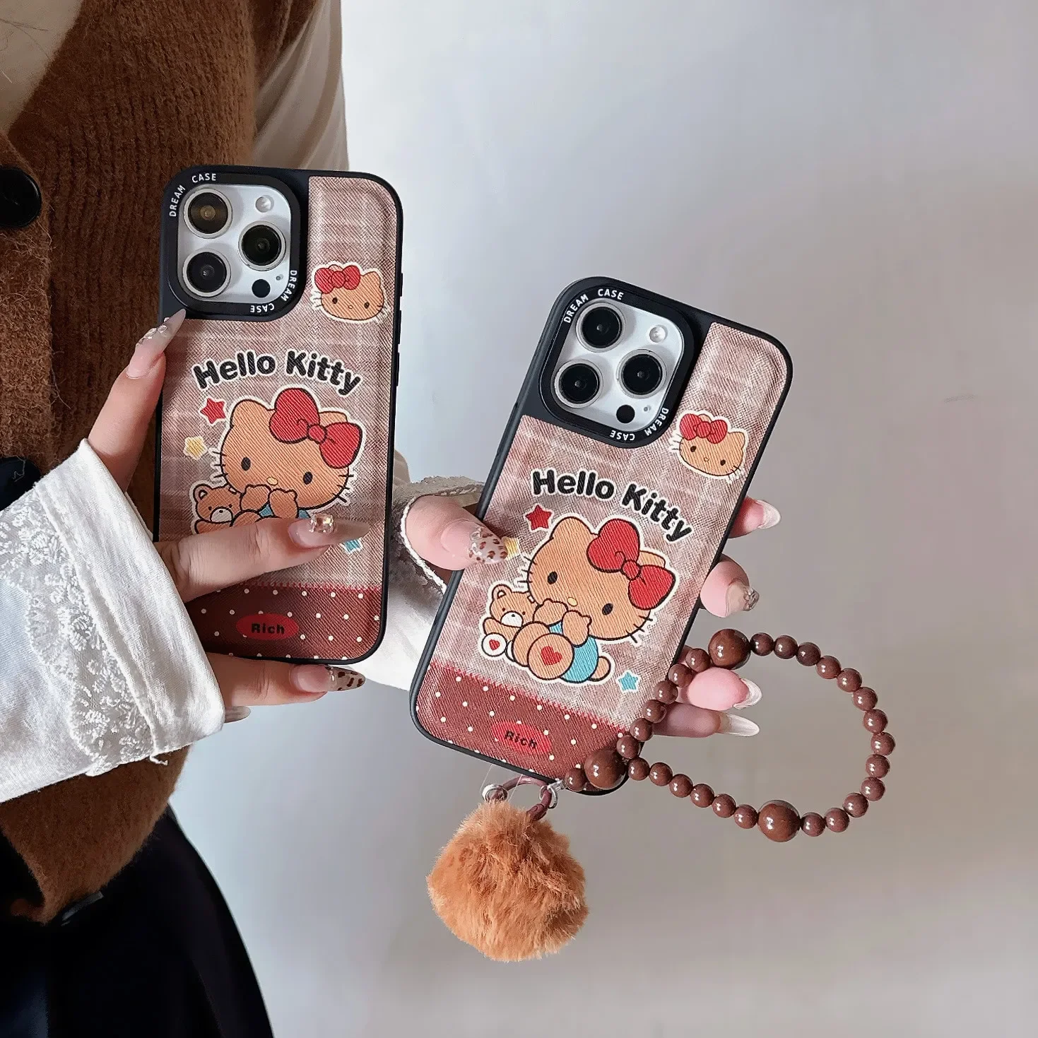 Cute Cartoon Sanrio Hello Kitty Mobile Phone Case with Lanyard for IPhone 16 Pro Max 16 15 14 13 Pro Max Phone Case