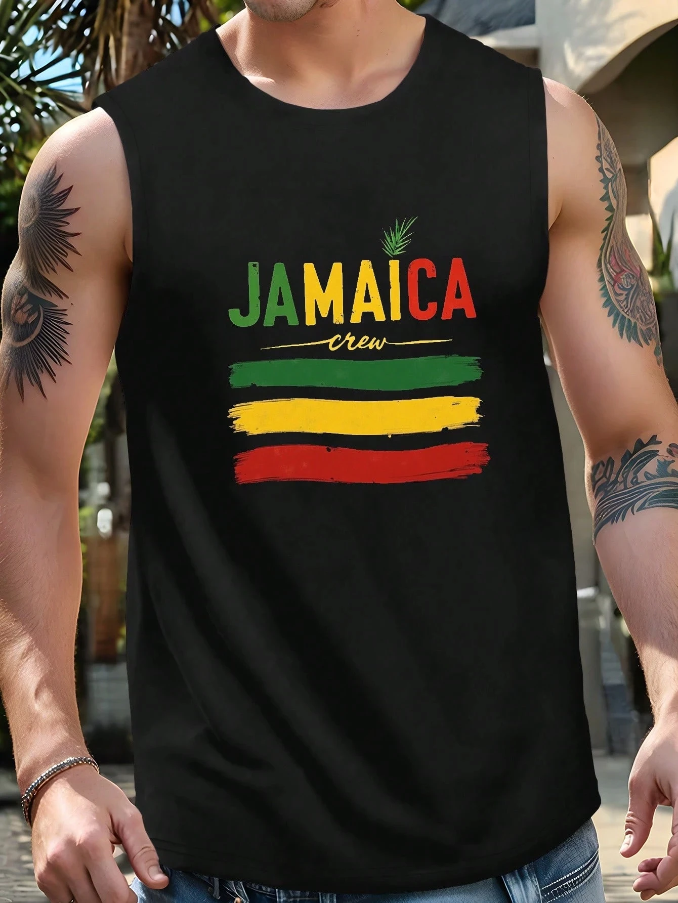JAMAICA Crew Print Men's Tank Top Casual Sleeveless Athletic Tank Top Breathable Comfy Men's T-shirts Oversized Men's Clothing