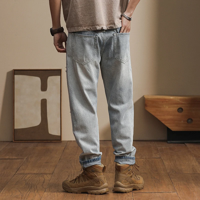 Japanese loose Harem pants spring and autumn retro vintage casual and versatile trendy cargo ripped jeans for men clothing