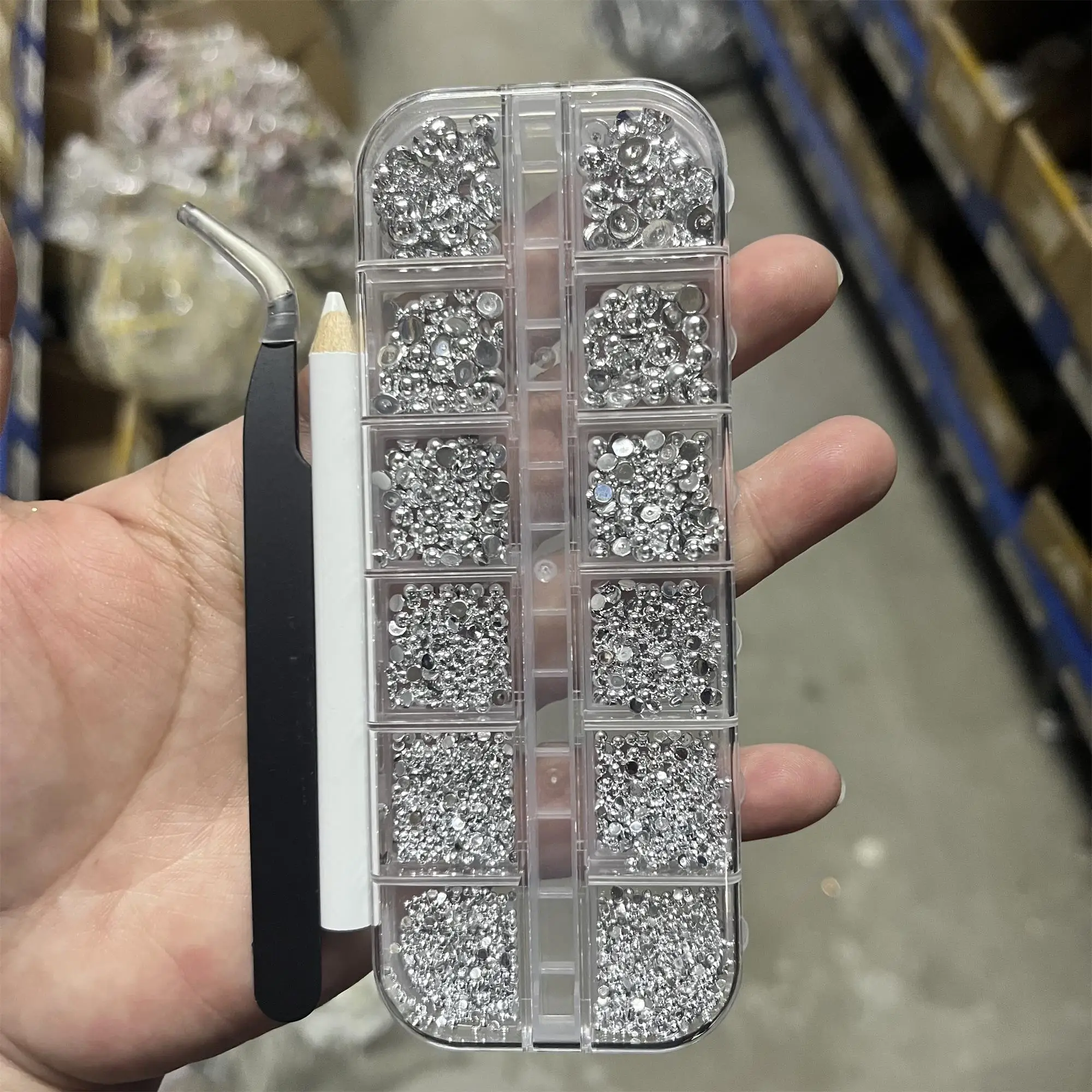 3 Stück/Set 3D Gold Flatback Half Pearls Nail Art Charms Multi-Size Halbrunde Perlen Nail Art Zubehör mit Picker & Pinzette