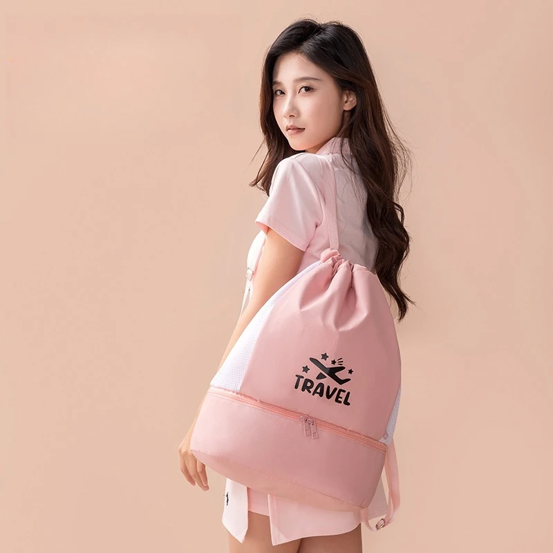 

Portable Drawstring Swim Backpack with Waterproof Compartment -Dry wet separation design for Gym Beach Travel Sports Storage