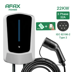 AFAX – Station de recharge pour véhicule électrique 32a, câble de type 2, 7.6/11/22kw, avec boîte murale EVSE, contrôle par application, IEC62196