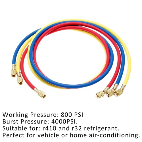 Imagen 2 del producto Juego de mangueras de carga R410A de 1/4 pulgadas SAE AC, 800 PSI para mangueras de refrigerante de aire acondicionado HVAC, herramienta de carga de refrigeración R134A R32