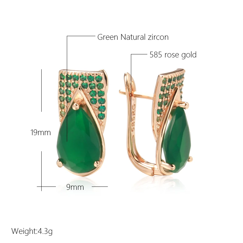 SYOUJYO Water Drop Dark Green Opal English Earrings For Women 585 Rose Gold Color Fine Jewelry Natural Zircon Full Paved Earring