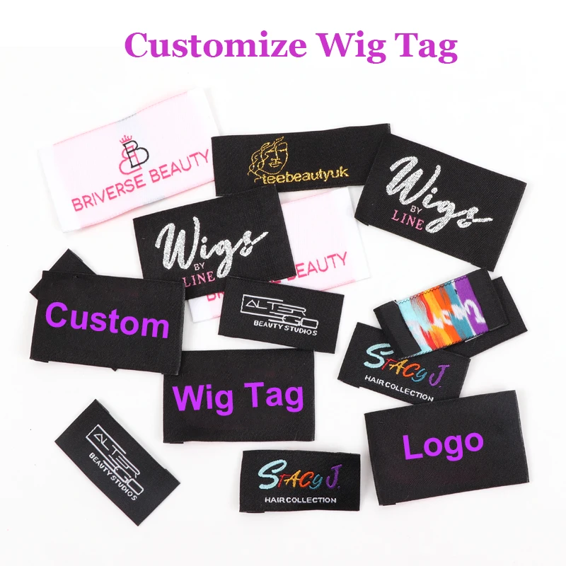 Custom Woven Label Sewing  Hair Tags For Wigs With Own Logo Or Name Knit Labels And Tags For Wig Inside Personalized Wig Tags