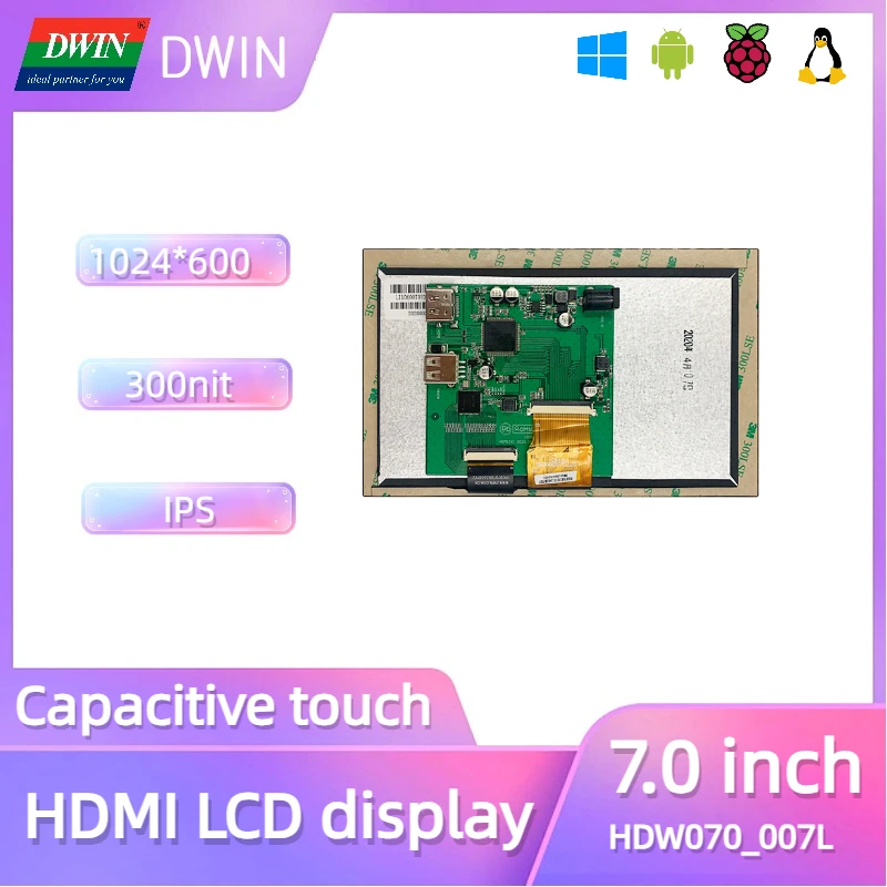 DWIN 7.0 Inch 1024*600 HDMI LCD Module Full view 300nit  with USB IPS Screen Multi-touch support