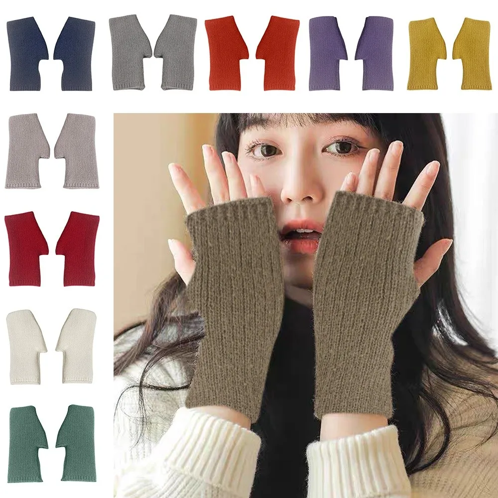 موضة يتعرض إصبع نصف القفازات حامي اليد يندبروف الباردة برهان قفازات محبوكة سميكة الدافئة قفازات الكشمير الخريف الشتاء