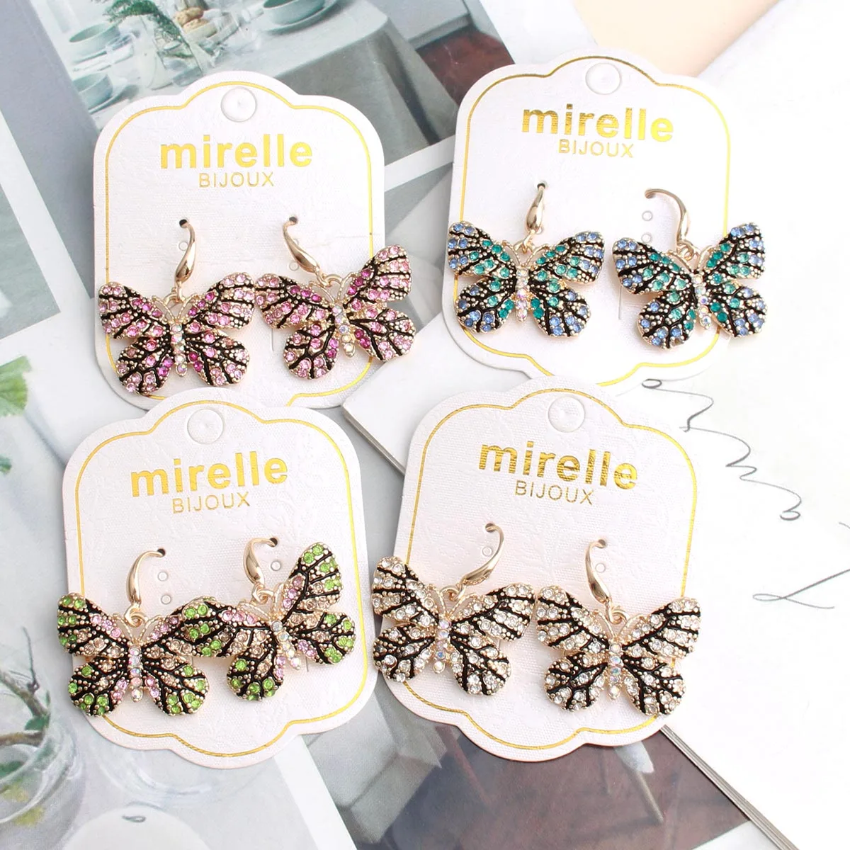 Lovely Butterfly Crystal Stone Stud Earrings for Women Exquisite Design Trendy Party Earrings Christmas Gift for Girl