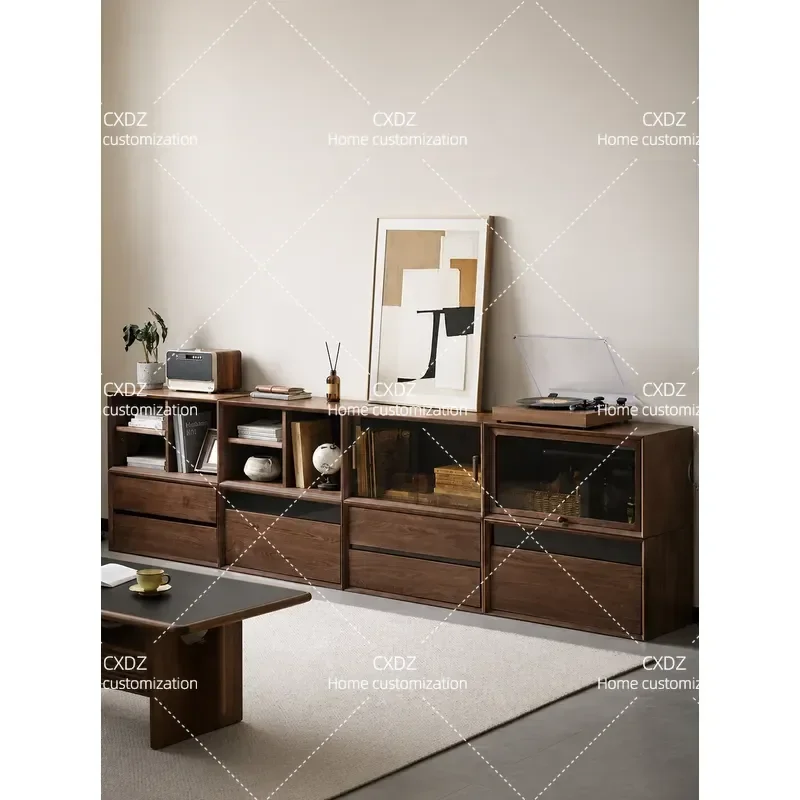 Retro Black Walnut Solid Wood Locker Module Combination TV Cabinet