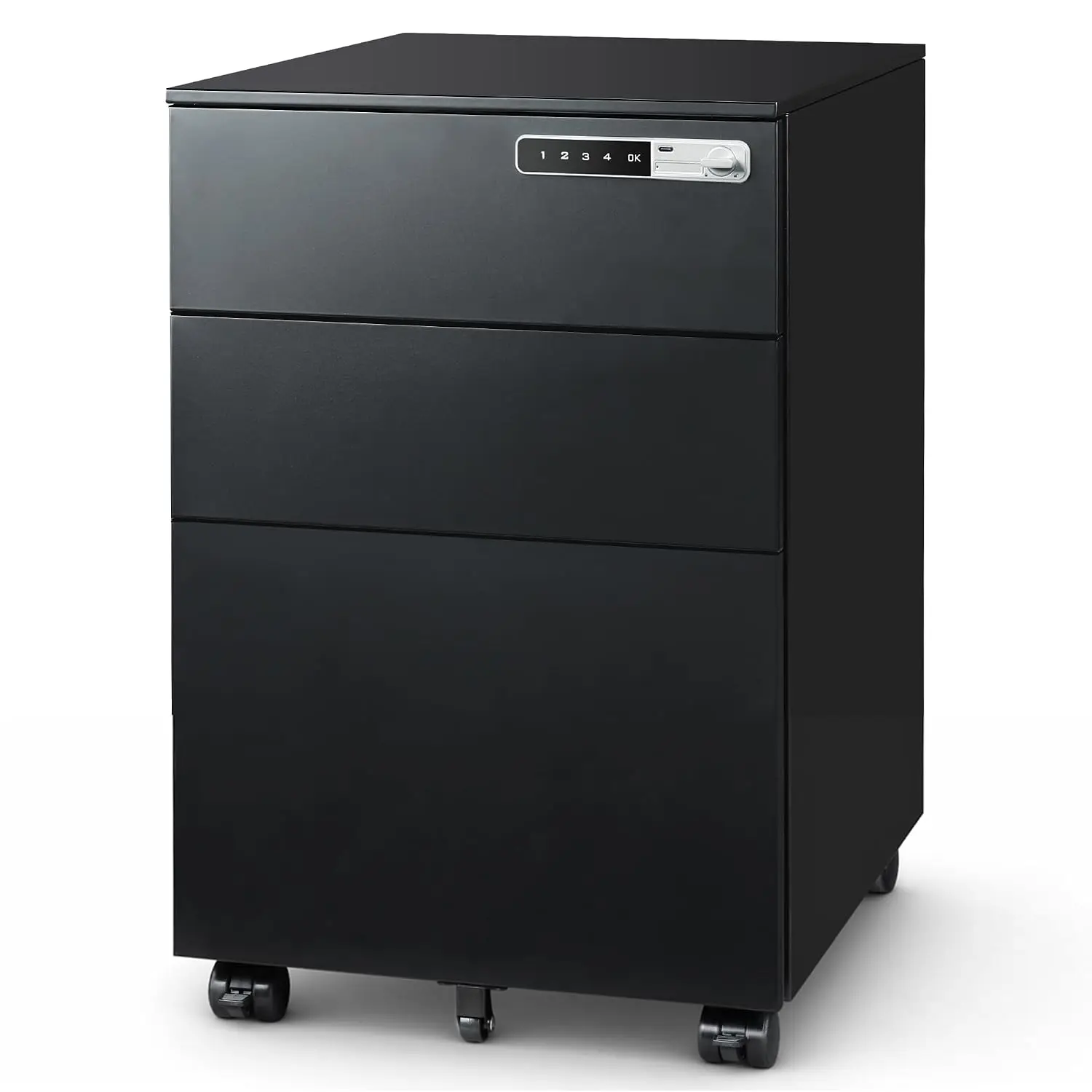 3 Drawer Locking File Cabinet Fully Assembled Mobile Under Desk Storage Home Office Letter/Legal/A4 Black, Customized