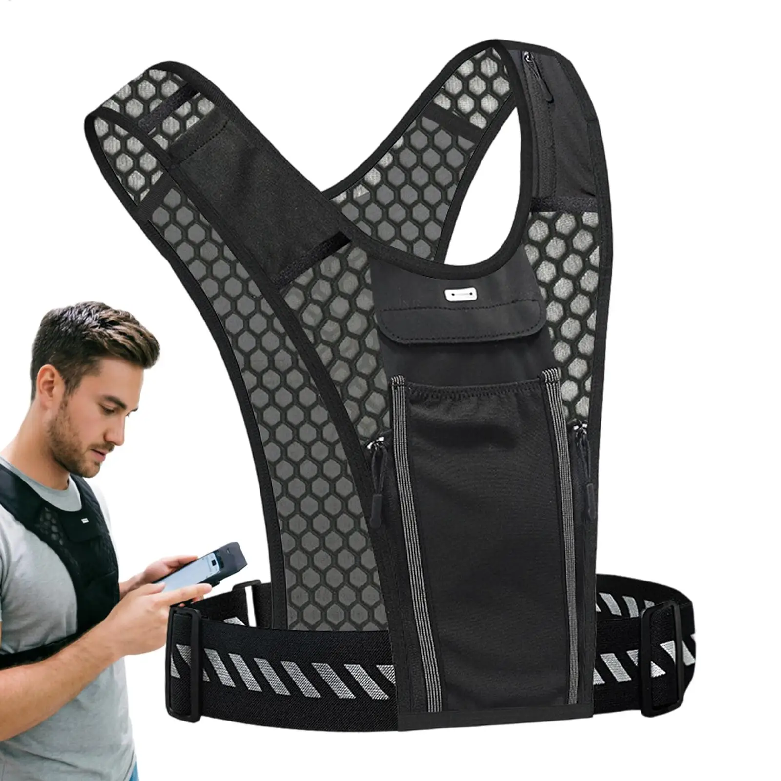 Lightweight Running Vest Reflective Lightweight with Pockets Running Vest Chest Phone Holder for Outdoor Cycling Night Running
