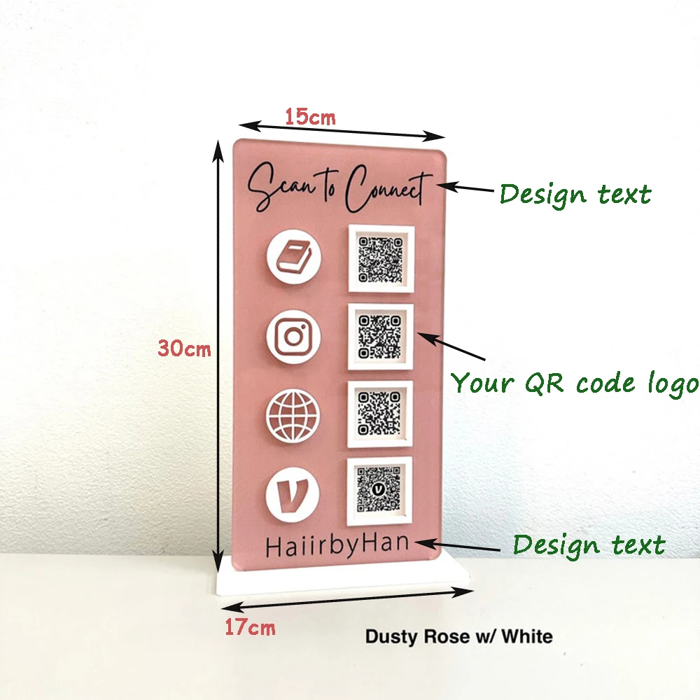 لوحة أكريليك قابلة للتخصيص لرمز الاستجابة السريعة، شعار متجر شخصي، صفحة قائمة المطاعم، الدفع، اتصال واي فاي، مراجعة الوسائط الاجتماعية