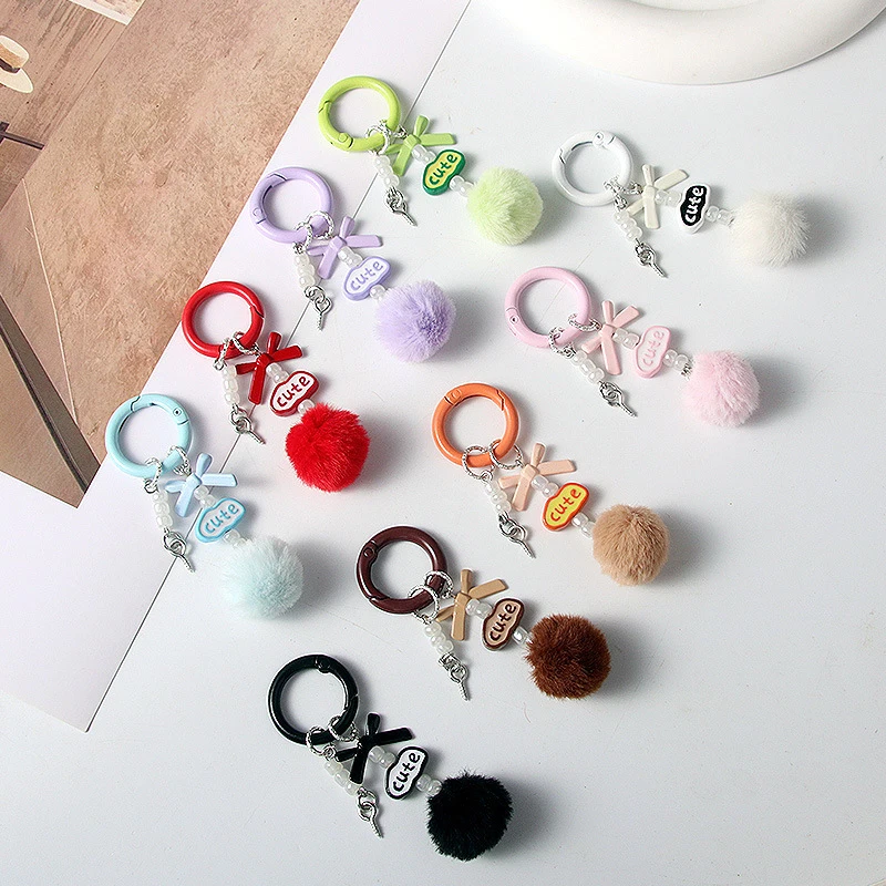 Cute Simple Hairball Pendant Keyring For Women Girls Colorful Pompom Charm Keychain Backpack Decoration Accessories Gifts