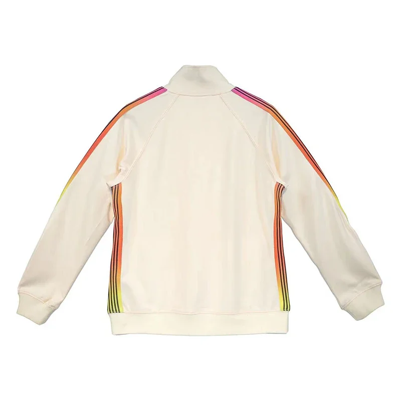 Arrival Butterfly Embroidery Jacket Stand Collar Rainbow Track Stripe Webbing Long Sleeve Oversize Keep Warm Coat Cotton