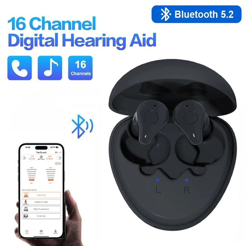 Bluetooth Hearing Aid Rechargeable Hearing Aid 16 Channel Mini Wireless Digital Ear Aids Intelligent Noise Reduction audifonos