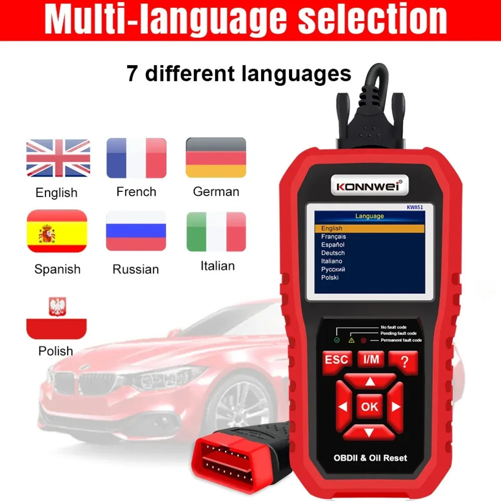 KW851 Car OBDII Dianostic Tool & Oil Service Light Reset 2 In 1 OBD2 KONNWEI EOBD Code Reader I/M Engine Fault CAN Scan Tool