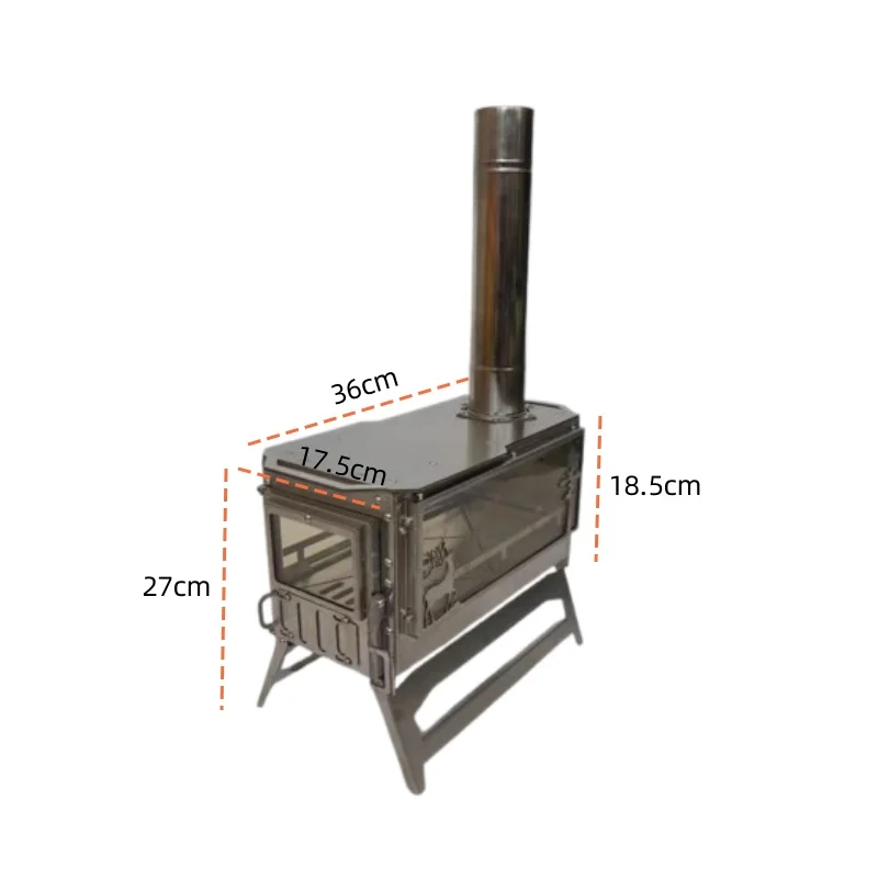 Camping Holzofen Brennholz Edelstahl mit Seitenwänden Outdoor Camping Picknick Zelt Heizung Herd Campingausrüstung