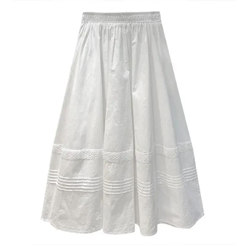 

White First Love Lace Mid-length High-waisted A-line Umbrella Fluffy Skirt