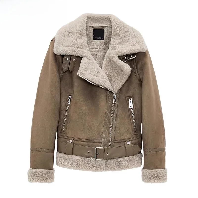 Damen Faion Thiened Lamb Fur Jaet Oberbekleidung Winter 2025, neuer Sle Commute Loose Fit Long Sve Reißverschlussmantel