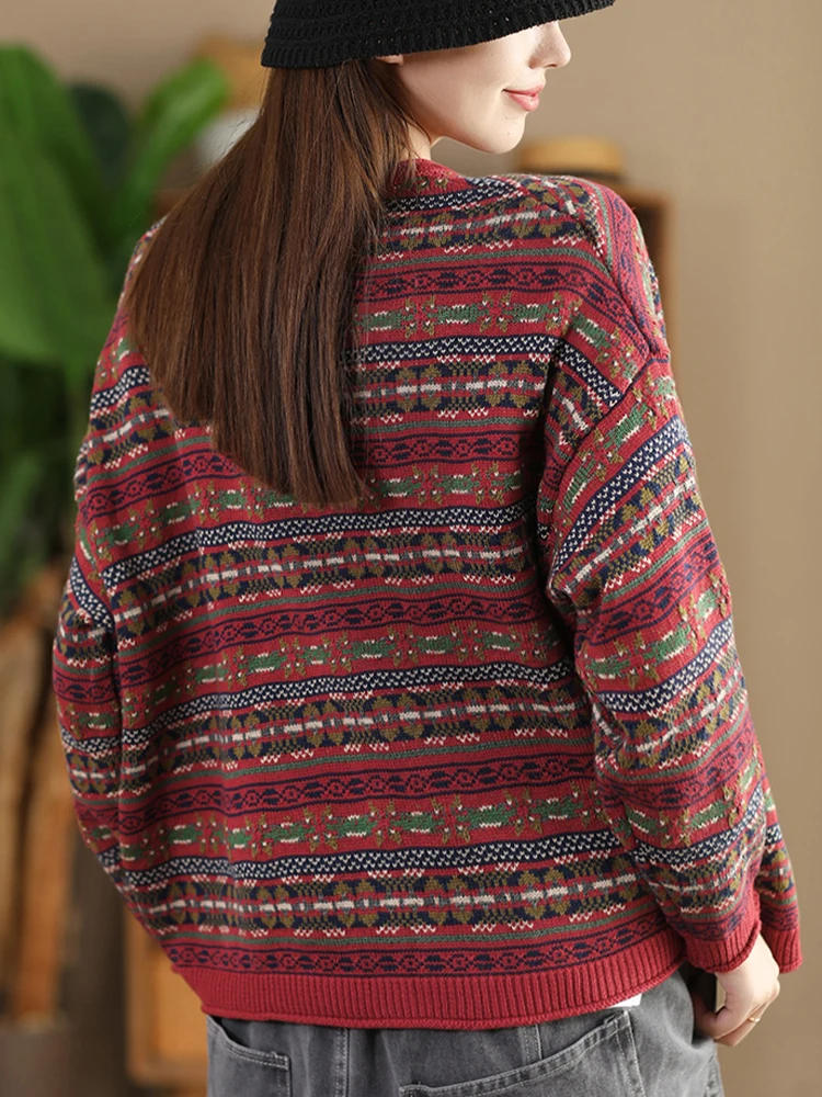 Amax LuluE Korean Fall Knitwear Womens Loose Printed Fashion Cardigans Ladies Leisure Vintage Classic Harajuku Big Size Sweaters