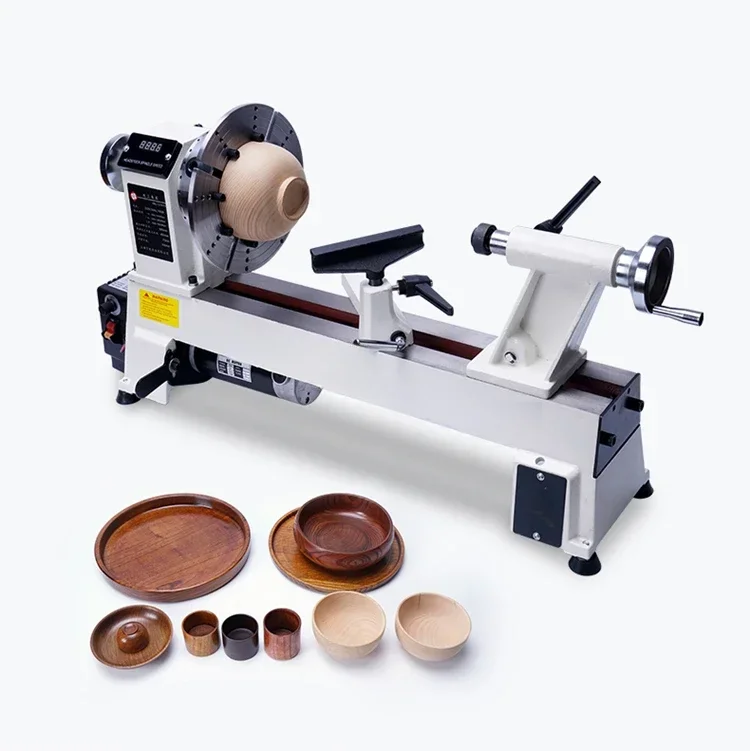 220V / 750W 4 Inch Chuck Variable Speed Mini Wood Lathe Machine with Digital Display Woodworking Lathe