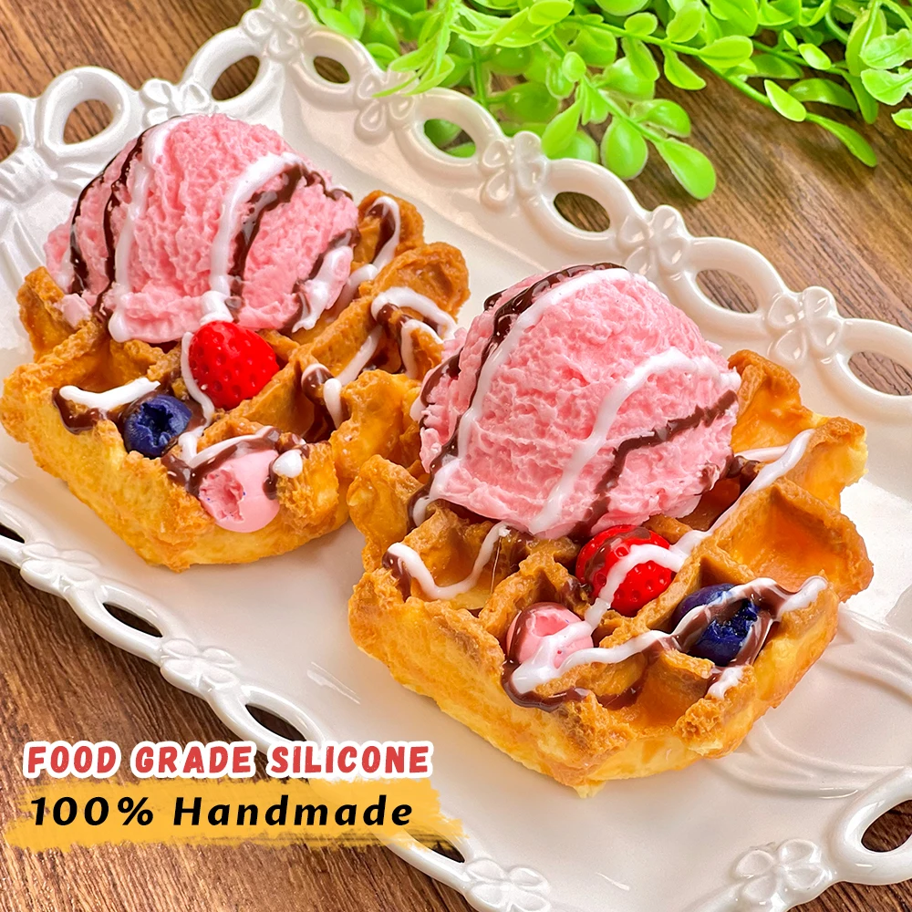 Eiscreme-Waffel Lebensmittelechtes Silikon Taba Squishy, Büro-Stressabbau Cremiges Weiches Handgemachtes Quetschspielzeug, Weihnachts- und Halloween-Geschenk
