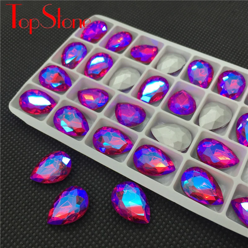 TopStone زجاج كريستال دمعة يتوهم حجر وأشار الظهر حجر الراين حجم 10x14 مللي متر 13x18 مللي متر 18x25 مللي متر 20x30 مللي متر