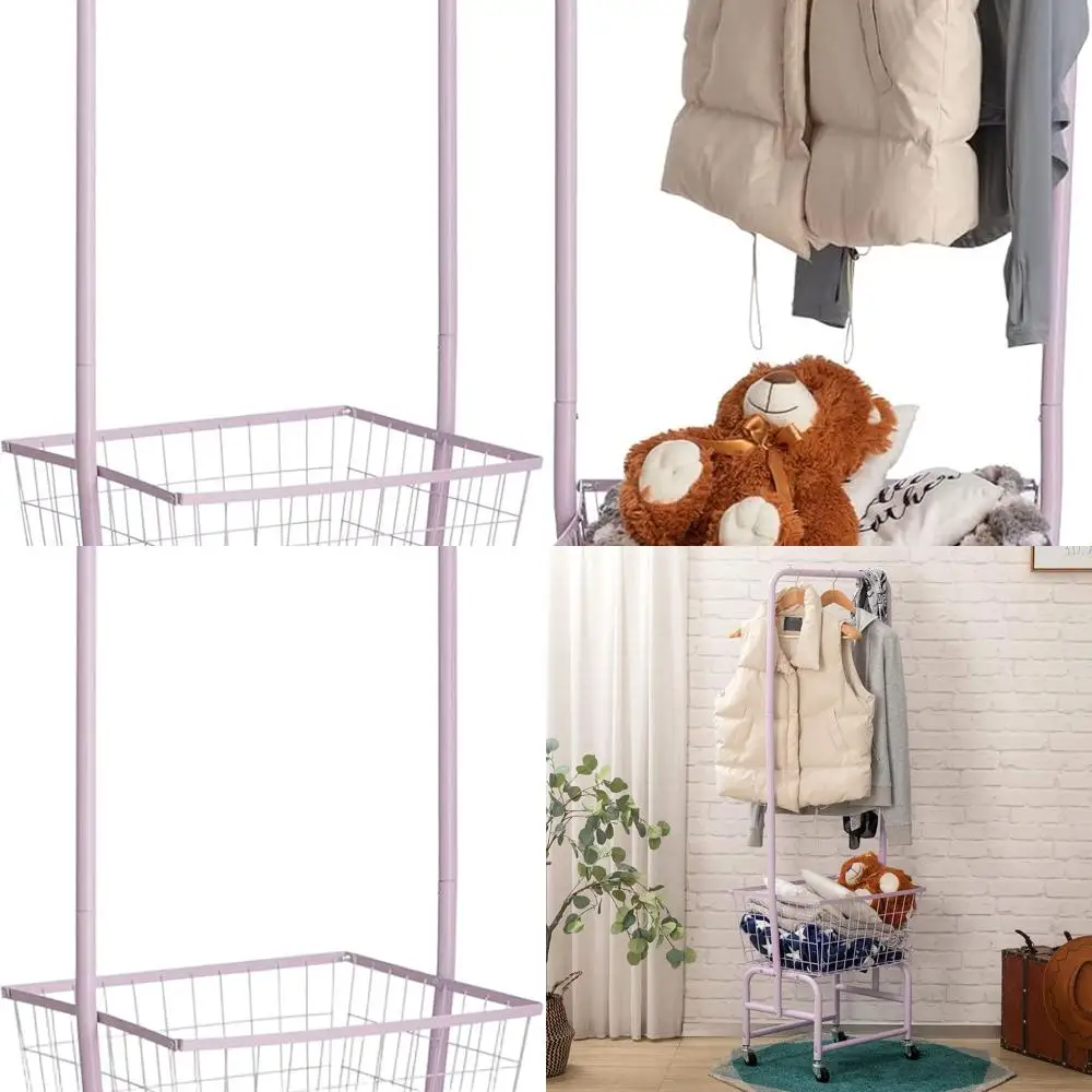 

Purple Rolling Laundry Cart with Wire Clothes Rack