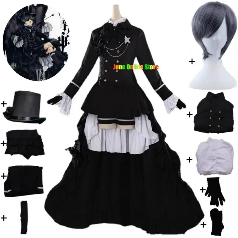 Black Butler Kuroshitsuji Ciel Phantomhive Smile Cosplay Costume Wig Has Anime Cosplay Fancy Gothic Black Suit Dress Hello wen