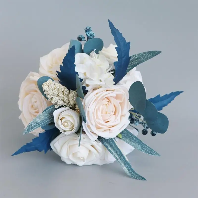 E8BD Flower Corsage sztuczny szampan róża róży bukiet pawo-niebieskie rekwizyty fotograficzne