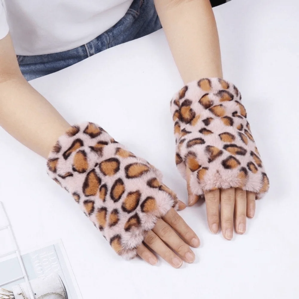Thickened Fingerless Furry Gloves Elastic Cuff Fleece Lined Half Finger Mittens Skin Friendly Fluffy Texture