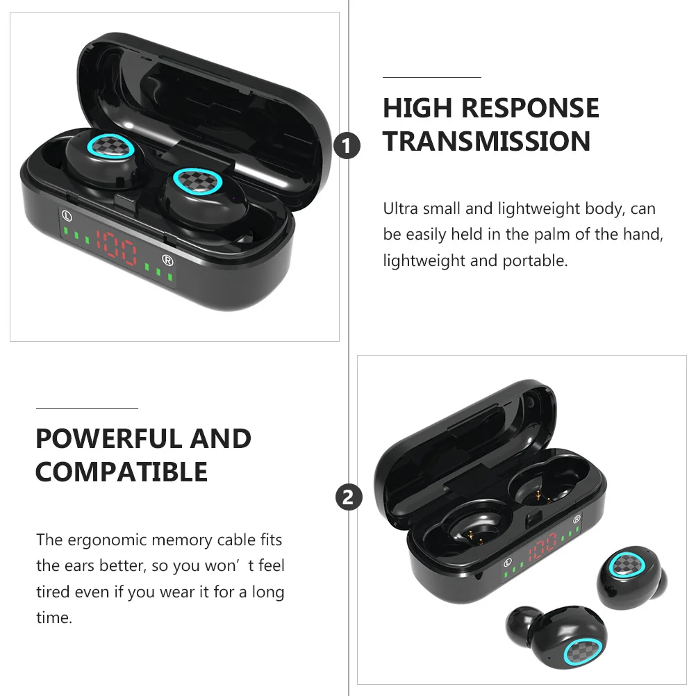 

1 Set Wireless Earbuds Mini Waterproof Headphones For Mobile Phone Black Lightweight Portable Shocking Sound Ergonomic Design