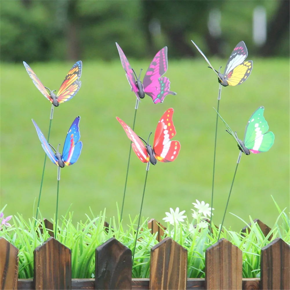 10Pcs Colorful Butterfly Stakes Bunch Of Simulation Butterflies Garden Yard Planter Gardening Decoration Flower Pots Decor