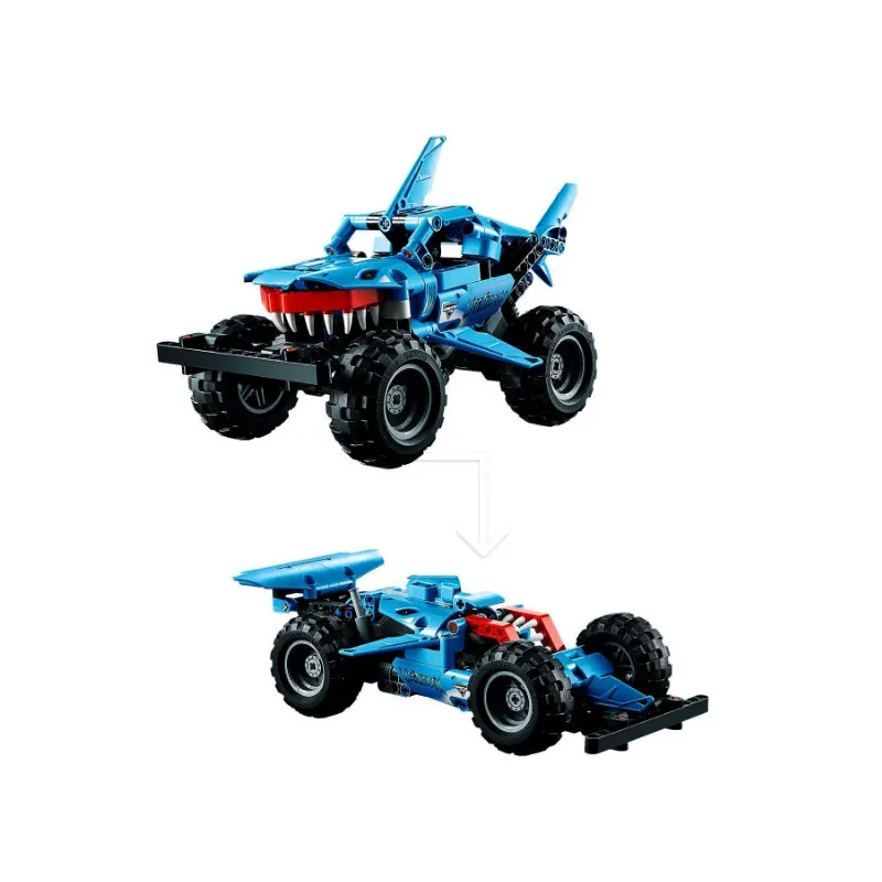 LEGO 42134 Technic Monster Jam Megalodon, 2-in-1 Pull-Back Shark Car for Lusca Low Racing Car