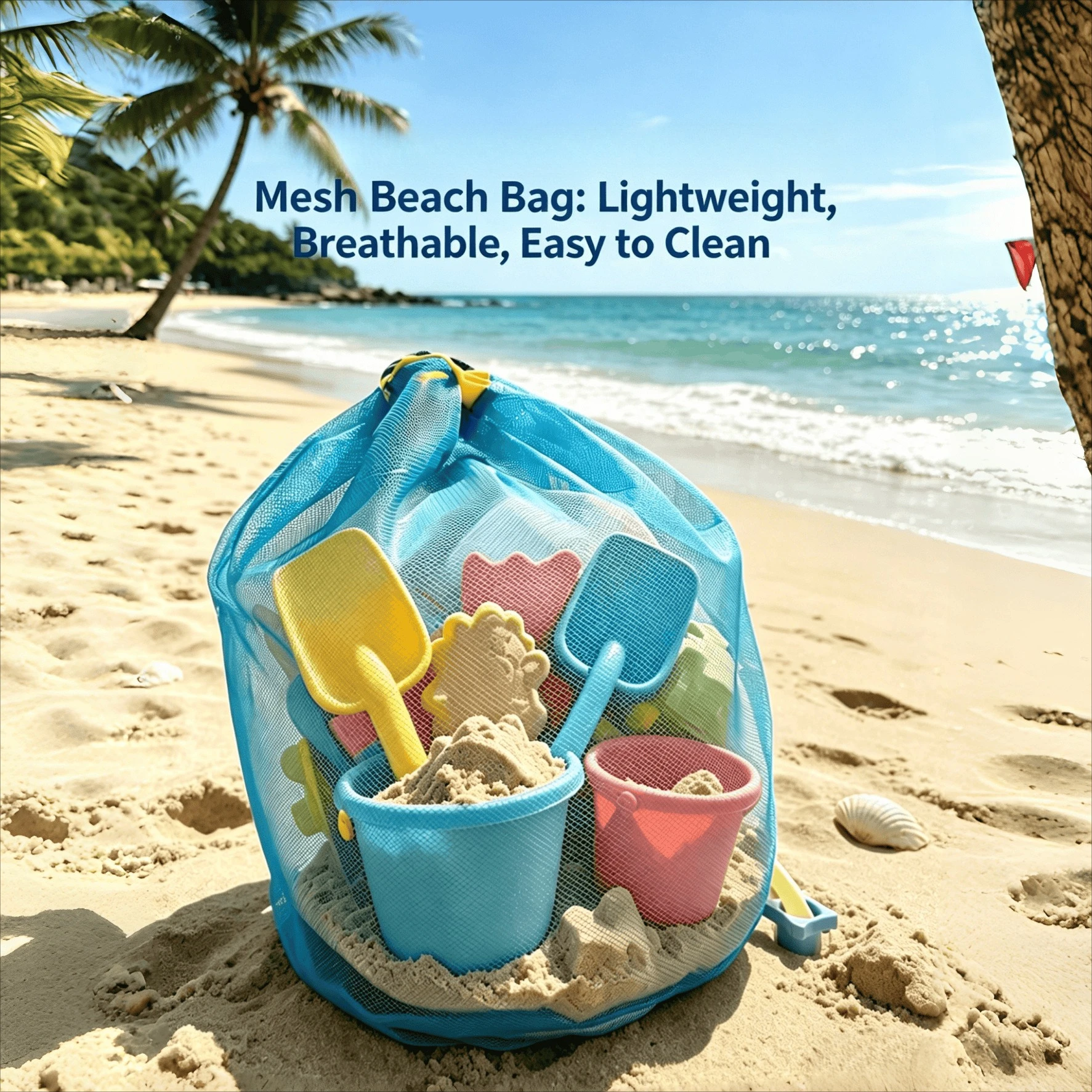 Large Mesh Drawstring Beach Bag Capacity Swimming Gym Toy Storage Quick Dry Net Backpack Portable Travel Sand Away Tote