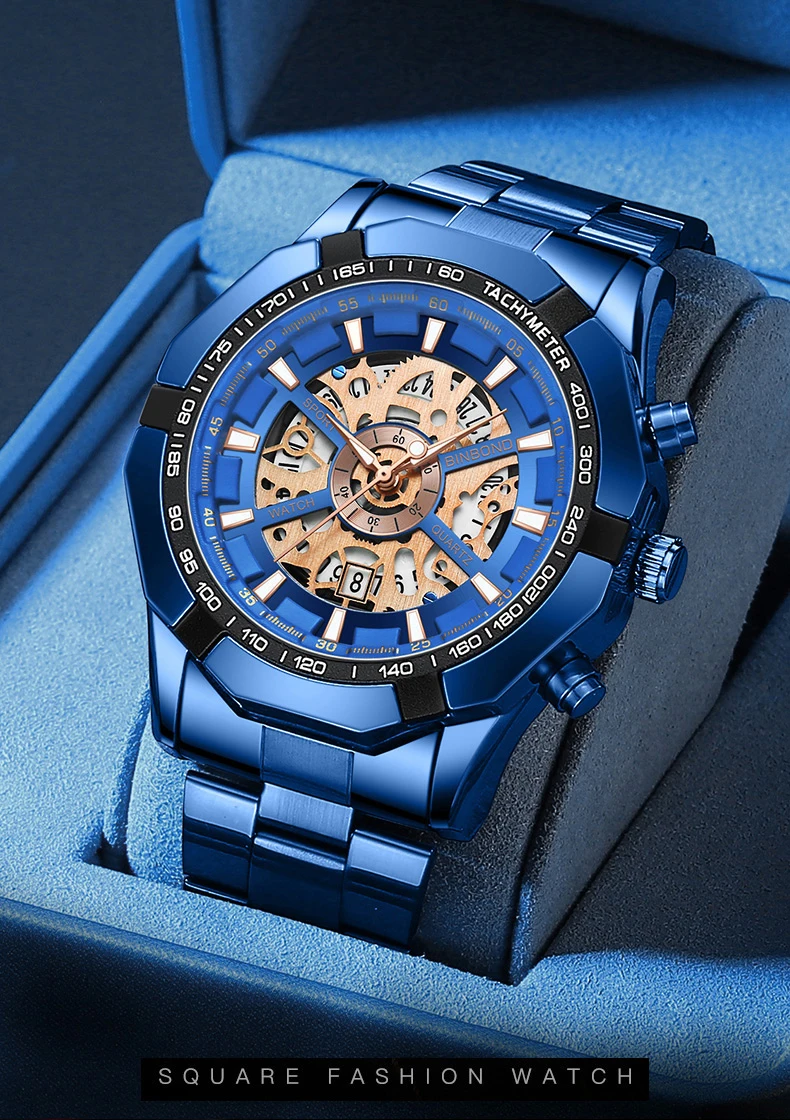 Binbang Hollow Non Mechanical Waterproof Watch - Hot selling Mechanical Blue Men\'s Watch Abroad