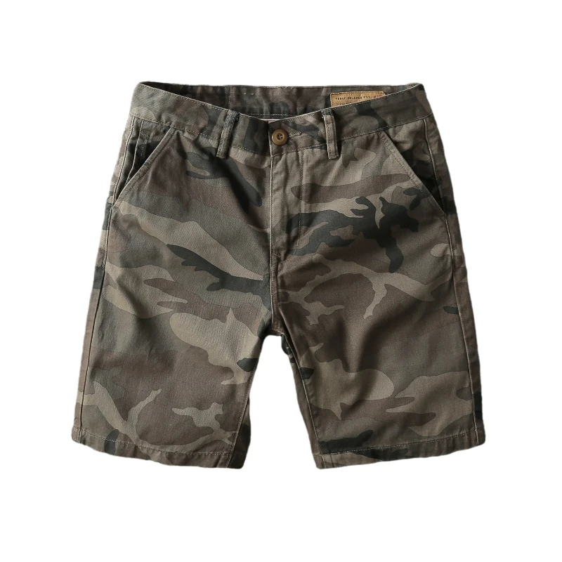 Summer New American Retro Twill Heavyweight Camouflage Cargo Shorts Men\'s Pure Cotton Washed Loose Straight Casual 5-point Pants