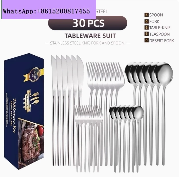 

30pcs Black Silverware Set For 6, Stainless Steel Flatware Set, Cutlery Kitchen Tableware Fork Knife Spoon