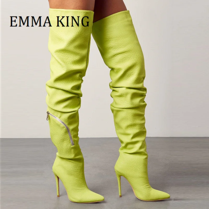 

Women Over The Knee Pocket Detail Boots Sexy Pointed Toe Stiletto Heels Thigh High Boots Spring Autumn Women Botas De Mujer 44