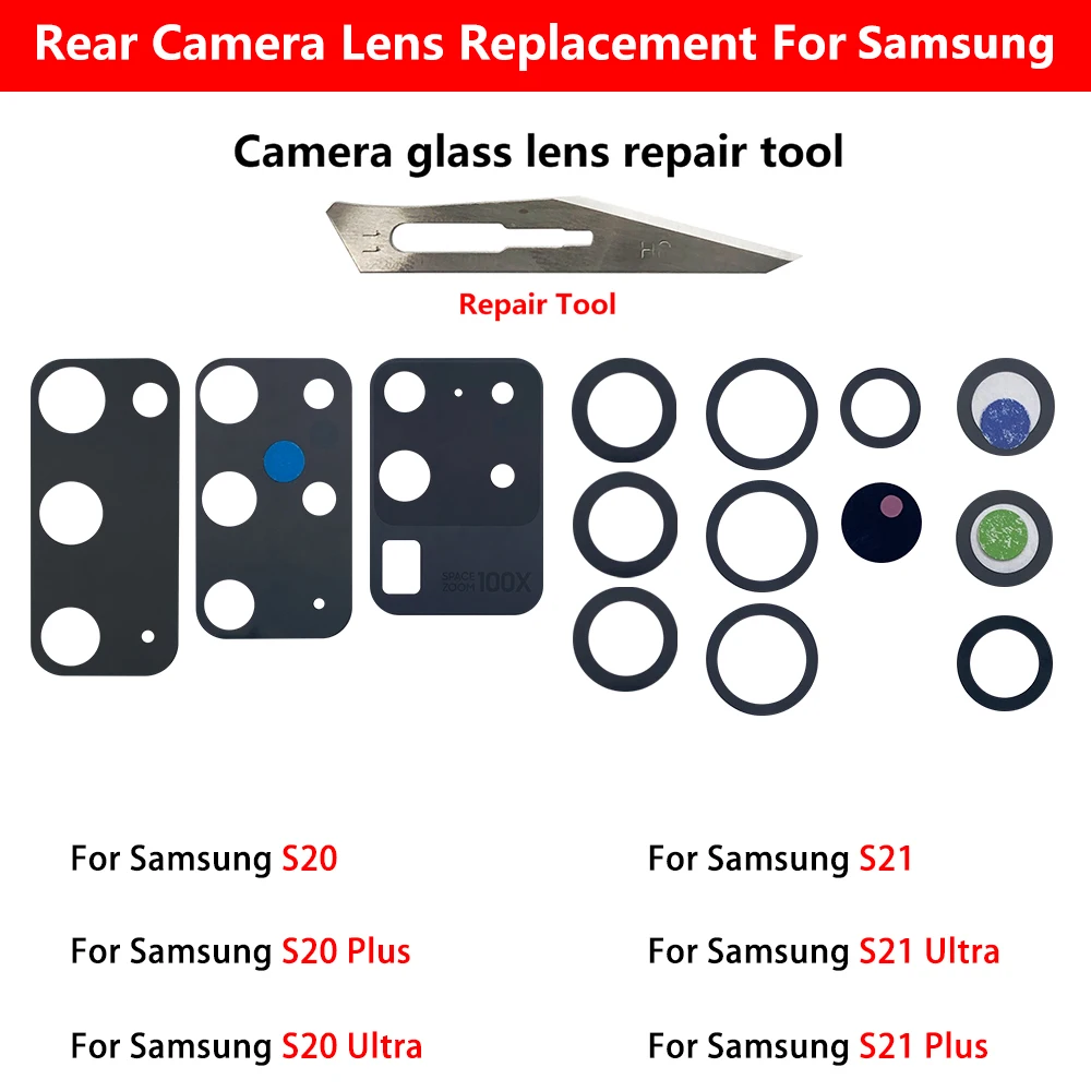 2pcs For Samsung S23 S22 S20 Plus Ultra  Camera Glass Lens Back Rear Camera Glass Lens with Glue Replacement Repair Spare Parts