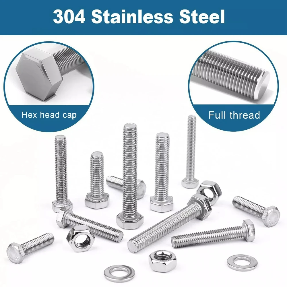 416Pcs Hexagon Socket Bolts 304 Stainless Steel Hexagon Socket Bolts Nuts Flat Washers Spring Washers M5 M6 M8 Nut & Bolt Sets