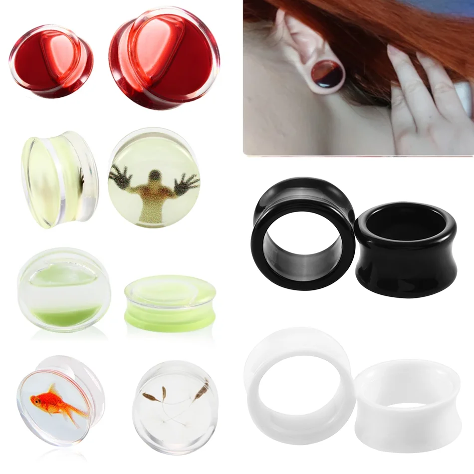 2Pcs Red Liquid Blood Ear Gauges Acrylic Ear Plug Tunnels Lobe Simple Piercing Ear Dilations Expanders Body Piercing Jewelry